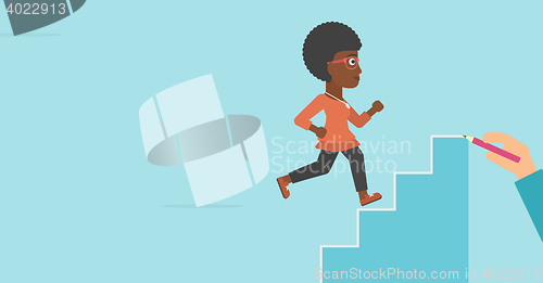 Image of Businesswoman running upstairs vector illustration