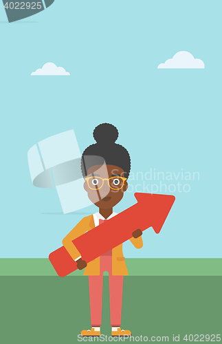 Image of Business woman with arrow up vector illustration.