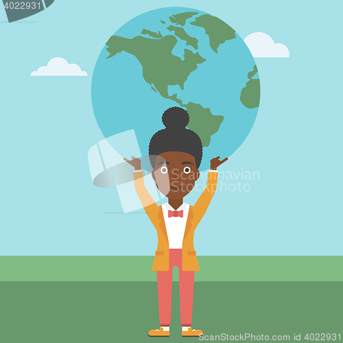 Image of Business woman holding Earth globe.