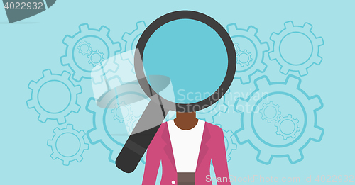 Image of Woman with magnifier instead of head.