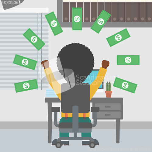 Image of Successful businessman under money rain.