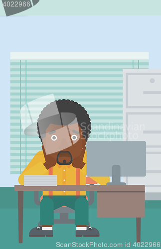 Image of Tired man sitting in office vector illustration.