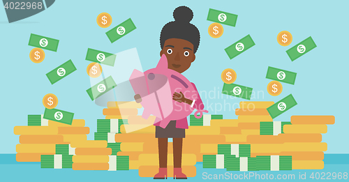 Image of Business woman with piggy bank vector illustration