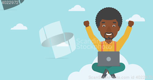 Image of Man on cloud with laptop vector illustration.