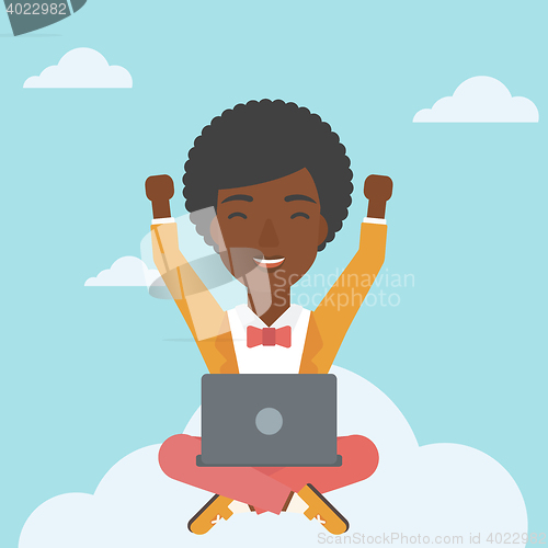 Image of Woman on cloud with laptop vector illustration.