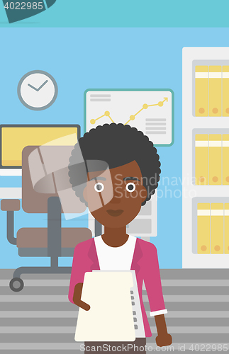 Image of Woman giving resume vector illustration.