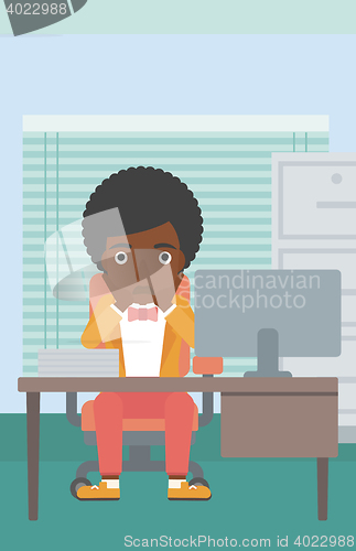 Image of Tired woman sitting in office vector illustration.