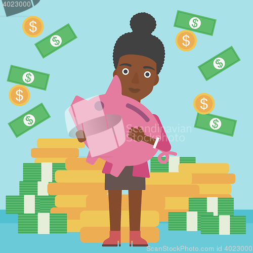 Image of Business woman with piggy bank vector illustration