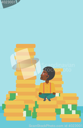 Image of Businessman sitting on gold vector illustration.