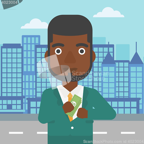 Image of Man putting money in pocket vector illustration.