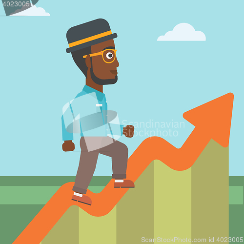 Image of Businessman running along the growth graph.