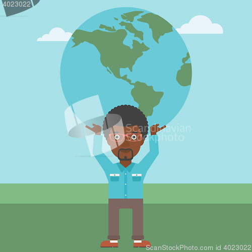 Image of Businessman holding Earth globe.