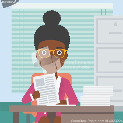 Image of HR manager checking files vector illustration.