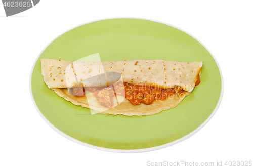 Image of Pancake with meat isolated on the white background