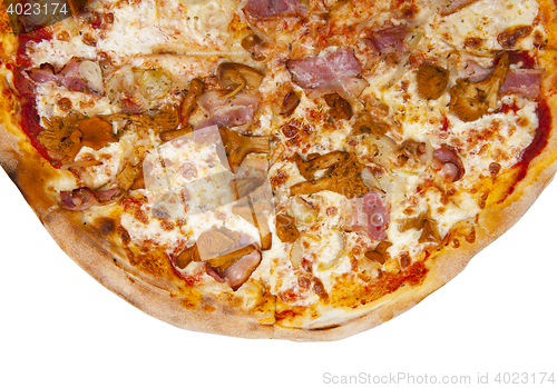 Image of Pizza with chanterelles isolated on the white background