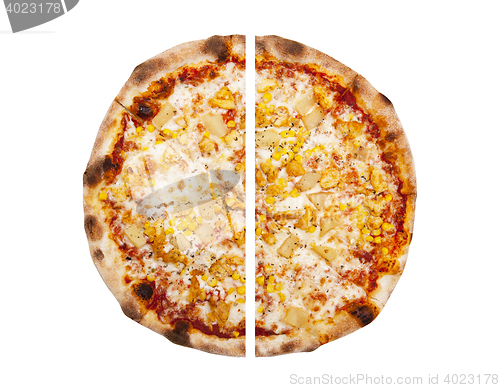 Image of Two pieces of pizza isolated on the white background