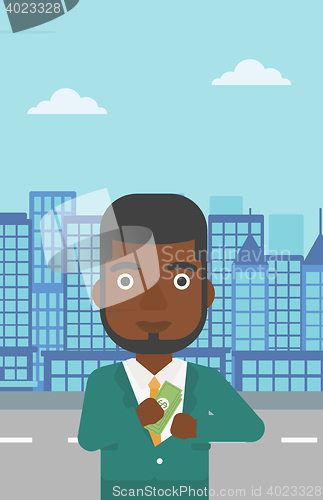 Image of Man putting money in pocket vector illustration.