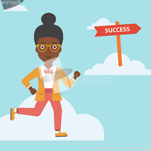 Image of Business woman moving to success.