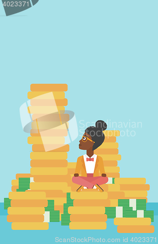 Image of Business woman sitting on gold vector illustration