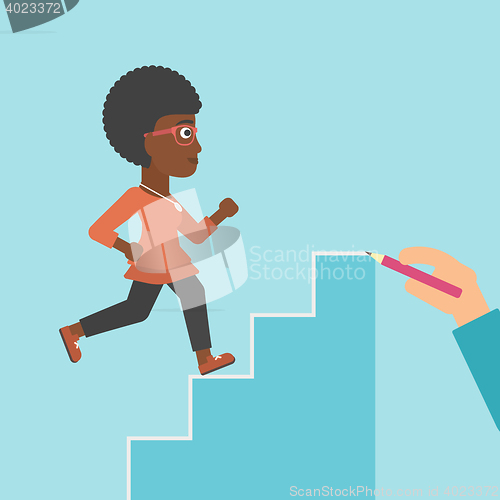 Image of Businesswoman running upstairs vector illustration