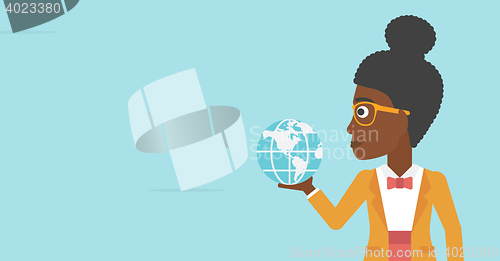 Image of Business woman holding Earth globe.