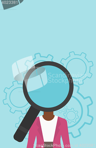 Image of Woman with magnifier instead of head.