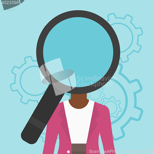 Image of Woman with magnifier instead of head.