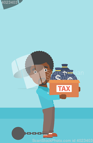 Image of Chained businessman with bags full of taxes.