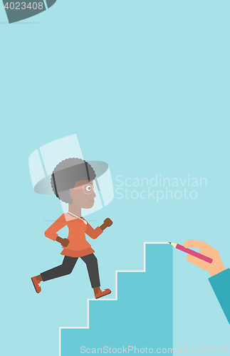 Image of Businesswoman running upstairs vector illustration