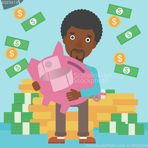 Image of Businessman with piggy bank vector illustration.