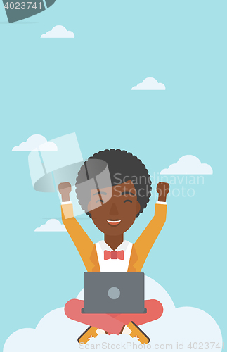 Image of Woman on cloud with laptop vector illustration.