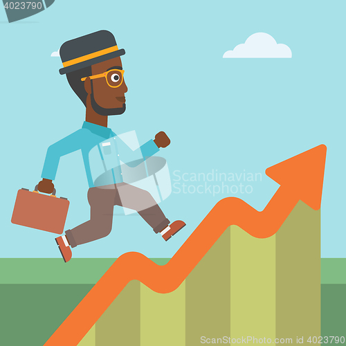 Image of Businessman running along the growth graph.