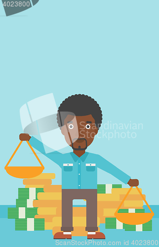 Image of Businessman with scales vector illustration.