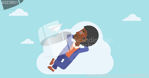 Image of Businessman lying on cloud vector illustration.