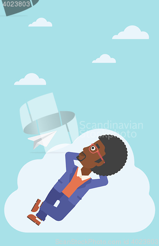 Image of Businessman lying on cloud vector illustration.