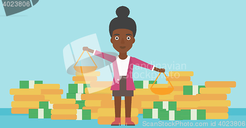 Image of Business woman with scales vector illustration.