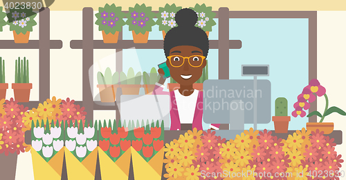 Image of Florist at flower shop vector illustration.