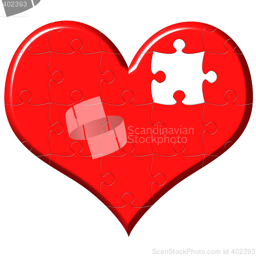 Image of 3d heart puzzle with missing piece