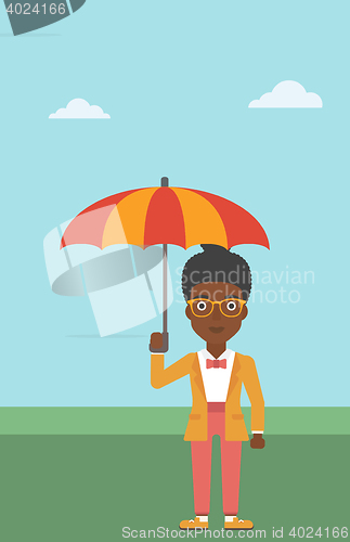 Image of Business woman with umbrella vector illustration.