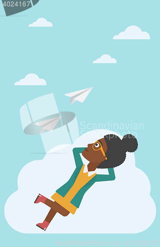 Image of Business woman lying on cloud vector illustration.