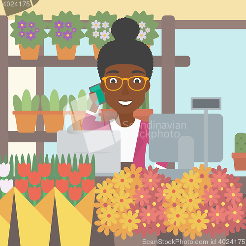 Image of Florist at flower shop vector illustration.