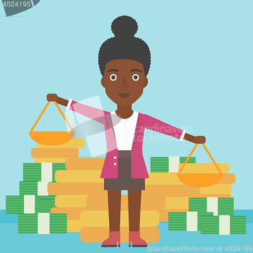 Image of Business woman with scales vector illustration.