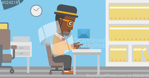 Image of Businessman receiving or sending email.