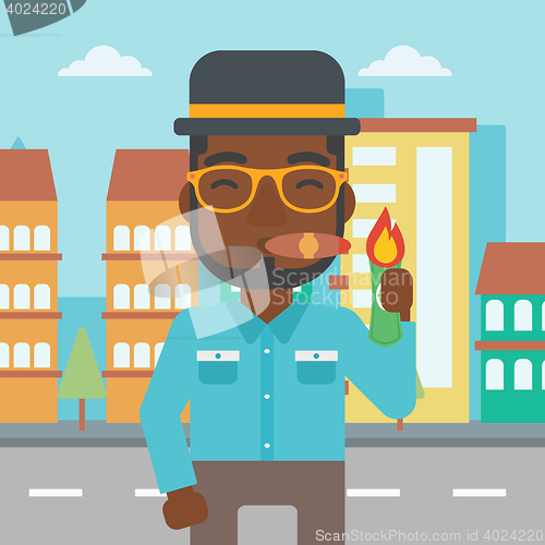 Image of Businessman smoking cigar vector illustration.