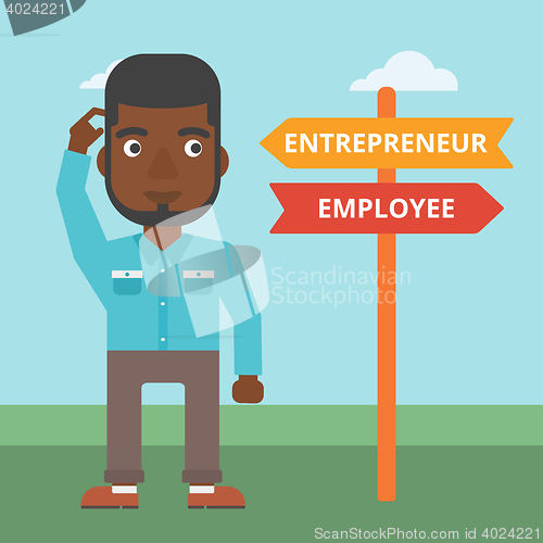 Image of Confused man choosing career pathway.