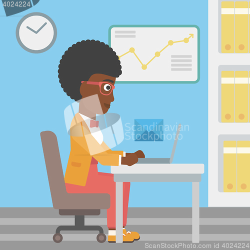 Image of Business woman receiving or sending email.