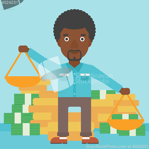 Image of Businessman with scales vector illustration.