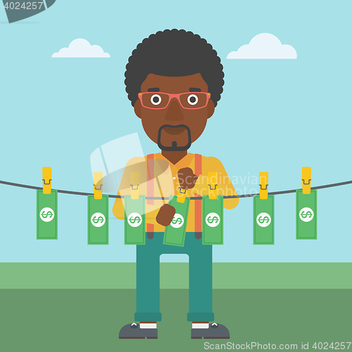 Image of Man loundering money vector illustration.