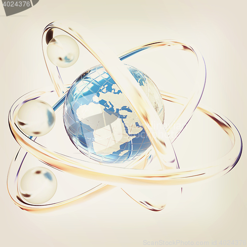 Image of 3d atom. Global concept. 3D illustration. Vintage style.