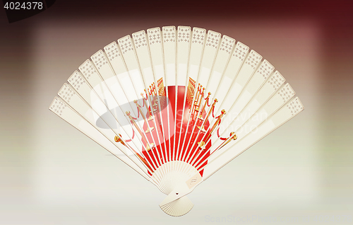 Image of Colorful hand fan . 3D illustration. Vintage style.